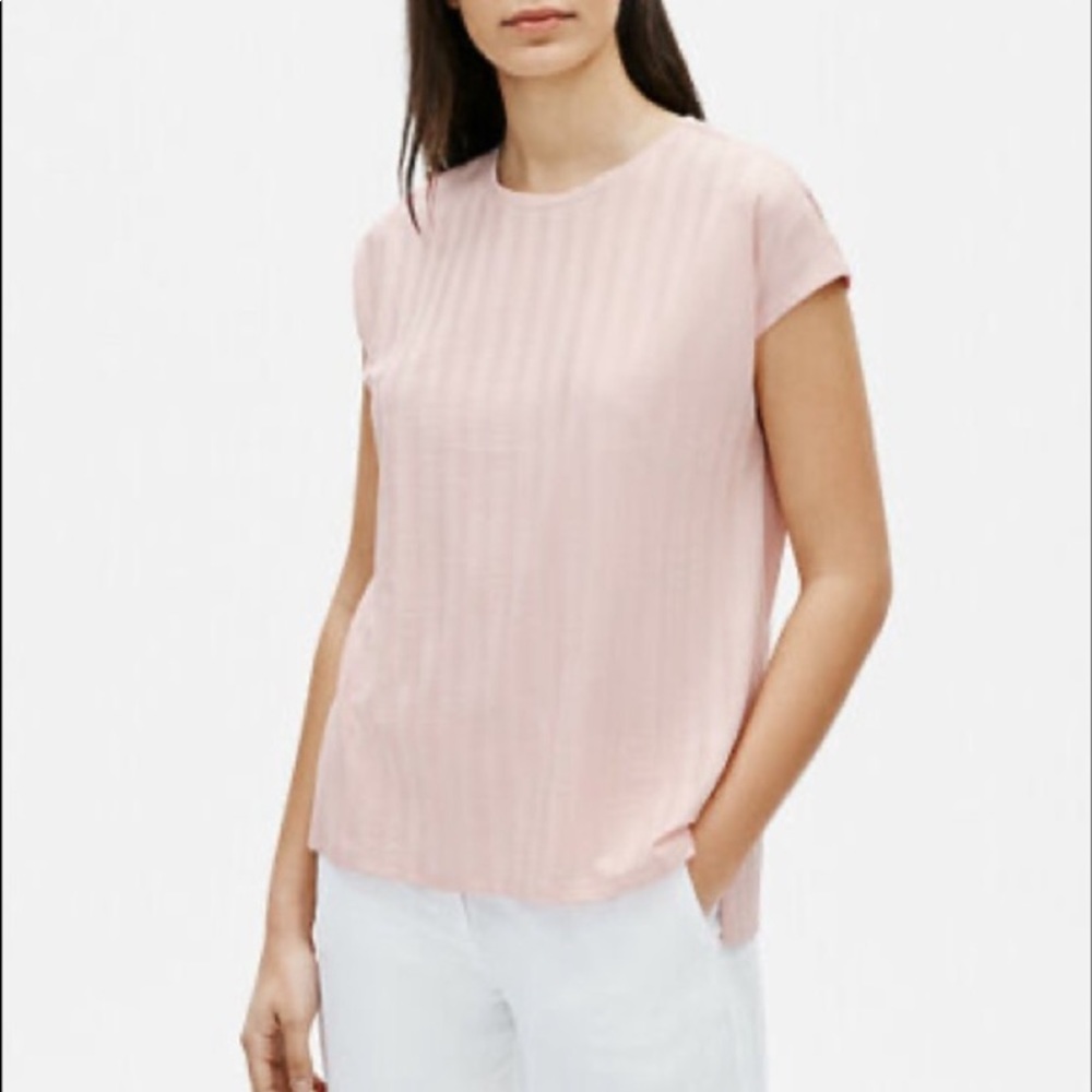 - Eileen Fisher Tencel Ribbed Stretch Cap Sleeve Top in Powder ( light pin…